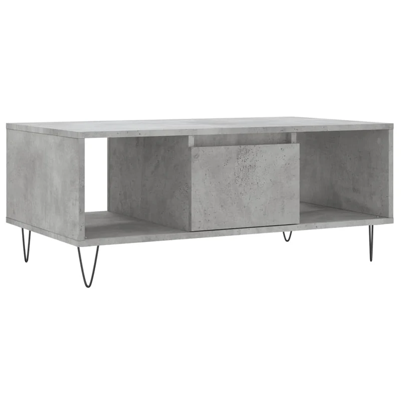 Table basse avec tiroir et 2 compartiments design moderne 90 x 50 x 36,5 cm bois d'ingénierie gris et métal DEC039370