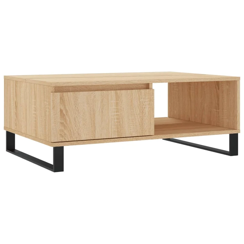 Table basse avec 2 compartiments design rustique industriel 90 x 60 x 35 cm bois d'ingénierie couleur chêne et métal DEC039071