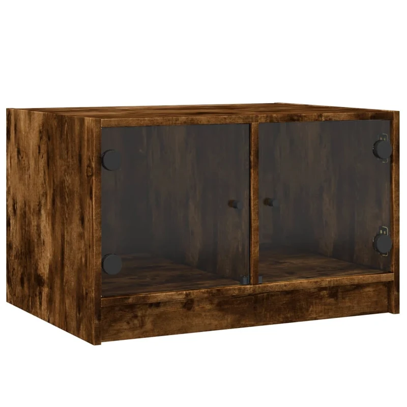 Table basse de salon design moderne avec portes en verre et MDF marron 68 x 50 x 42 cm DEC037727