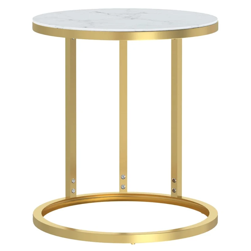 Table d'appoint bout de canapé en verre trempé aspect marbre blanc et fer doré hauteur 58 cm DEC032429
