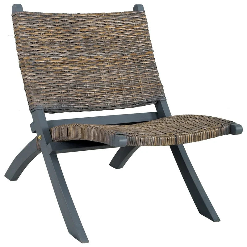 Chaise basse relax siège d'appoint décoratif en rotin kubu naturel et acajou massif gris FAL02002