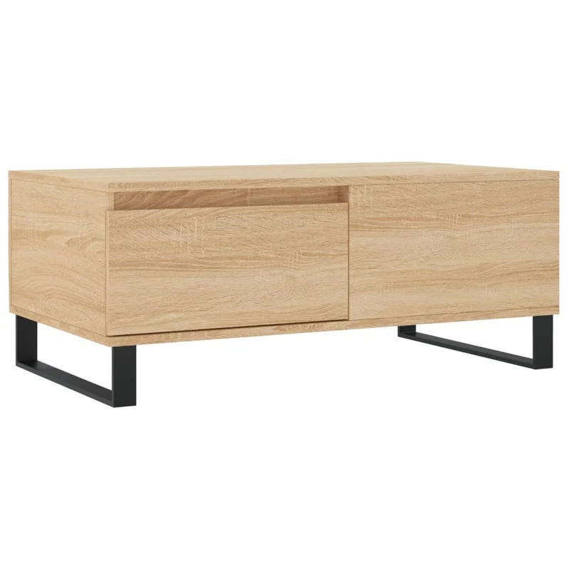 Table basse avec tiroir design rustique moderne 90 x 50 x 36,5 cm bois d'ingénierie couleur chêne et métal DEC039035