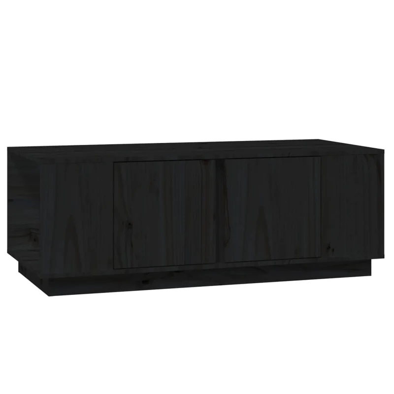 Table basse avec 4 compartiments et 2 portes design rustique moderne 110 x 50 x 40 cm bois massif de pin noir DEC039625
