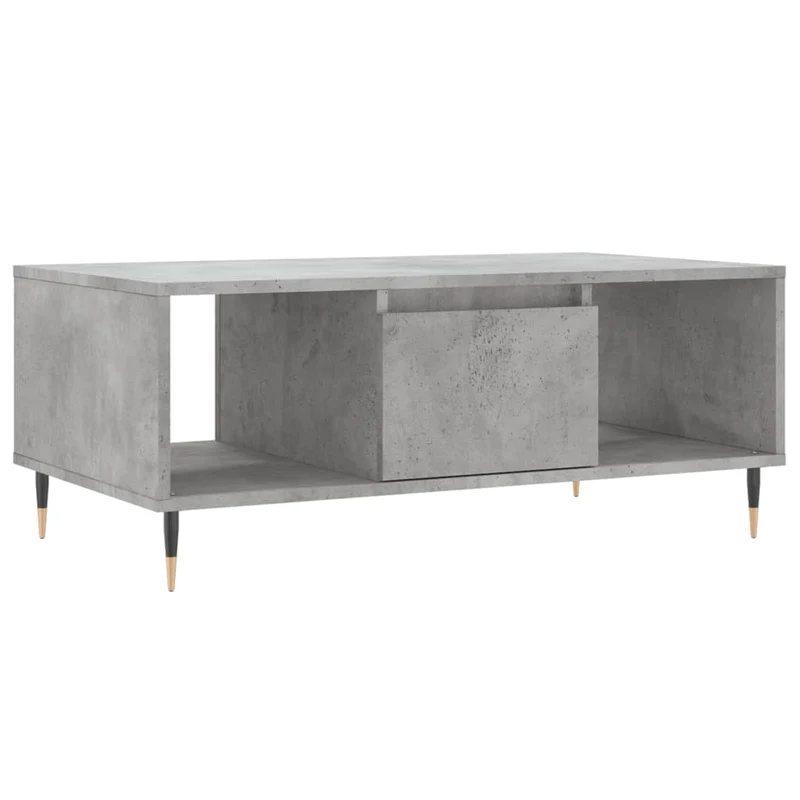 Table basse design moderne avec tiroir et 2 compartiments 90 x 50 x 36,5 cm bois d'ingénierie gris et métal DEC039368
