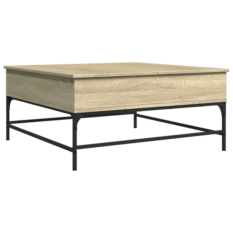 Table basse avec 2 compartiments cachés design rustique 95 x 95 x 45 cm bois d'ingénierie couleur chêne et métal DEC039078