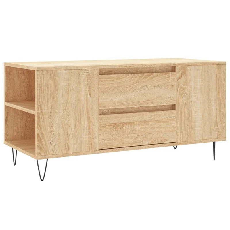 Table basse avec tiroirs et étagères design rustique moderne 102 x 44,5 x 50 cm bois d'ingénierie couleur chêne et métal DEC038891