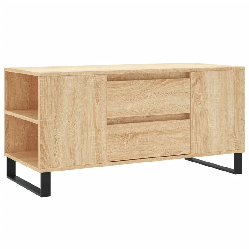 Table basse avec tiroirs et étagères design rustique moderne 102 x 44,5 x 50 cm bois d'ingénierie couleur chêne et métal DEC038890