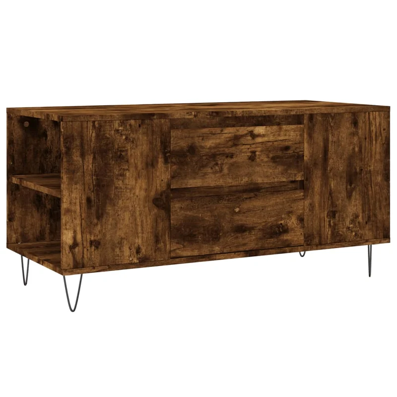 Table basse avec tiroir et étagères design rustique 102 x 44,5 x 50 cm bois d'ingénierie marron et métal DEC038356