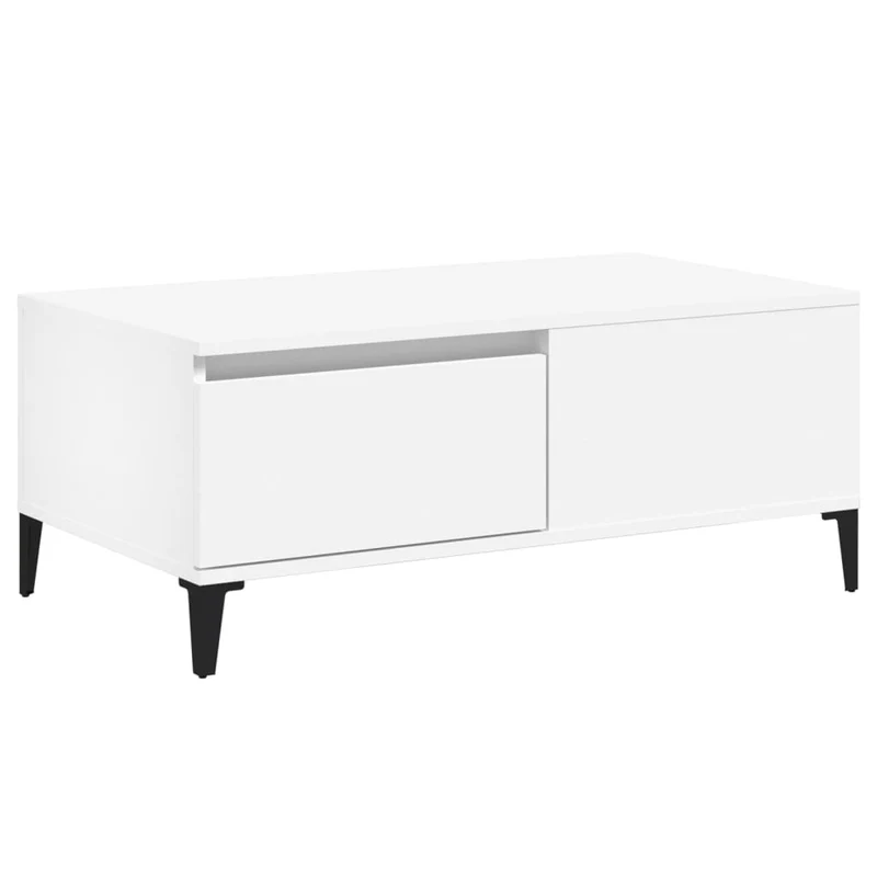 Table basse avec tiroir design moderne et contemporaine 90 x 50 x 36,5 cm bois d'ingénierie blanc et métal DEC037995