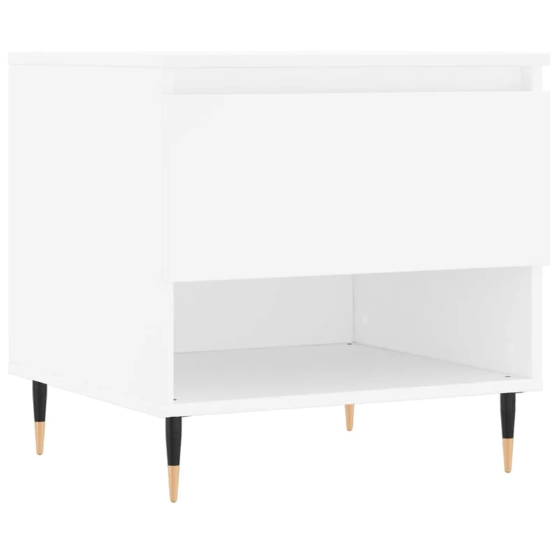 Table basse de salon avec tiroir design moderne 50 x 46 x 50 cm bois d’ingénierie blanc et métal DEC037875