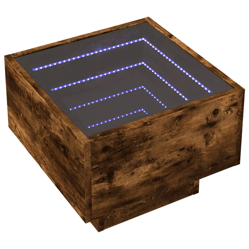 Table de chevet avec LED 40 x 40 x 30 cm bois d'ingénierie marron et verre DEC033130
