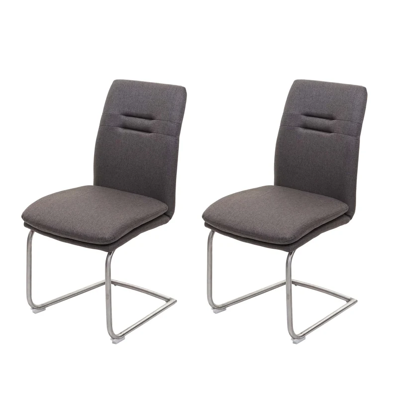 Lot de 2 chaises de salle à manger cuisine en tissu gris-marron et acier inoxydable coutures décoratives 04_0000240