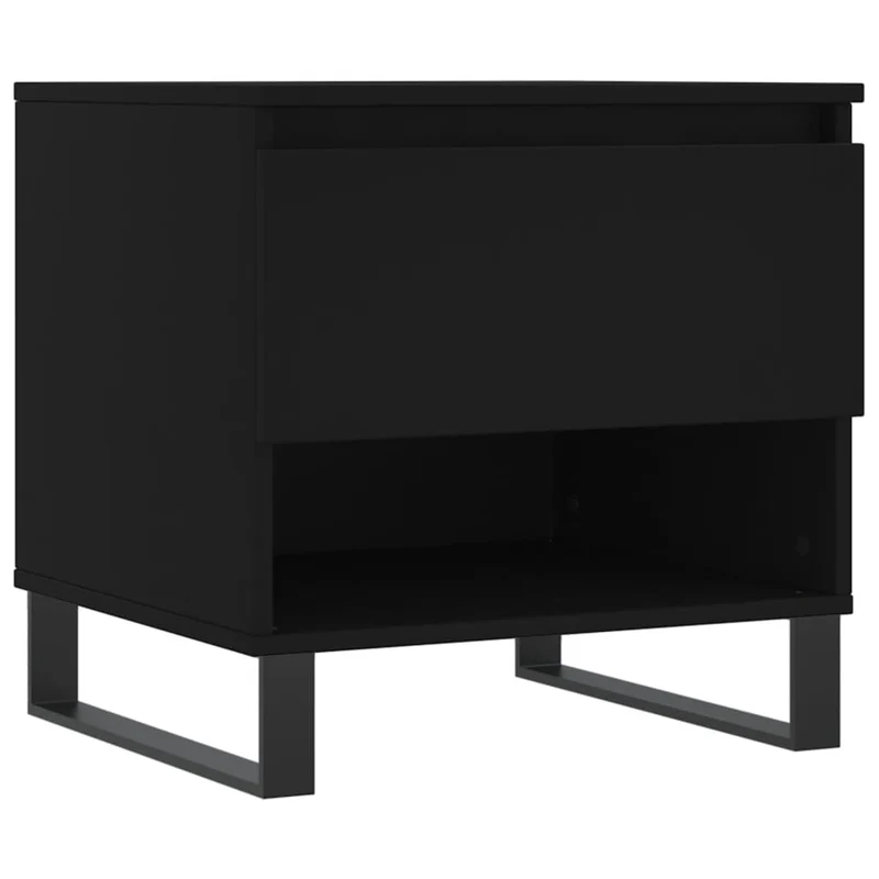 Table basse avec tiroir design moderne et contemporaine 50 x 46 x 50 cm bois d’ingénierie noir et métal DEC039657