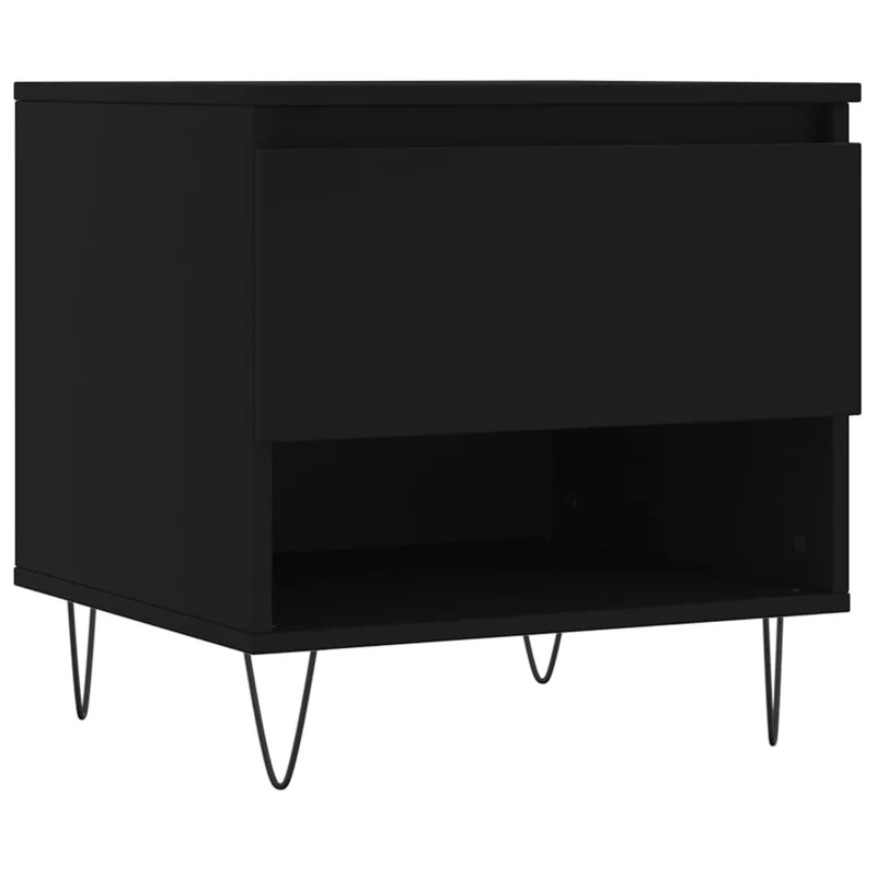 Table basse avec tiroir design moderne 50 x 46 x 50 cm bois d’ingénierie noir et métal DEC039656