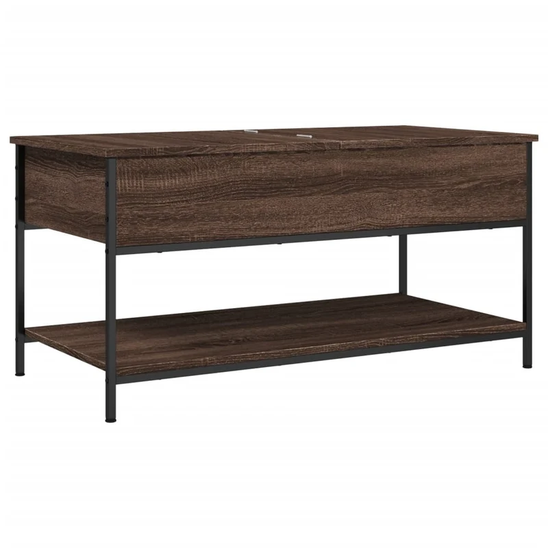 Table basse avec espace de rangement design industriel 100 x 50 x 50cm bois d'ingénierie marron et métal DEC038599