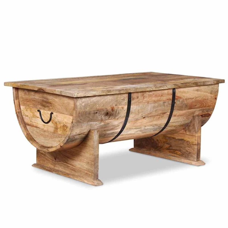 Table basse style vintage rustique en bois de manguier massif forme de baril 88 x 50 x 40 cm DEC038239