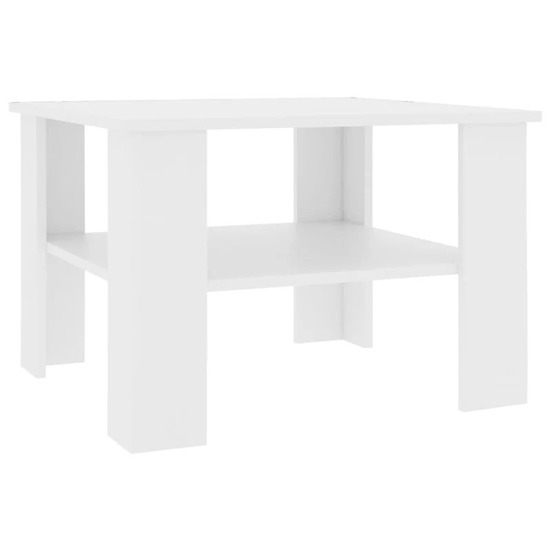 Table basse avec étagère design moderne et contemporaine 60 x 60 x 42 cm bois d’ingénierie blanc DEC037931