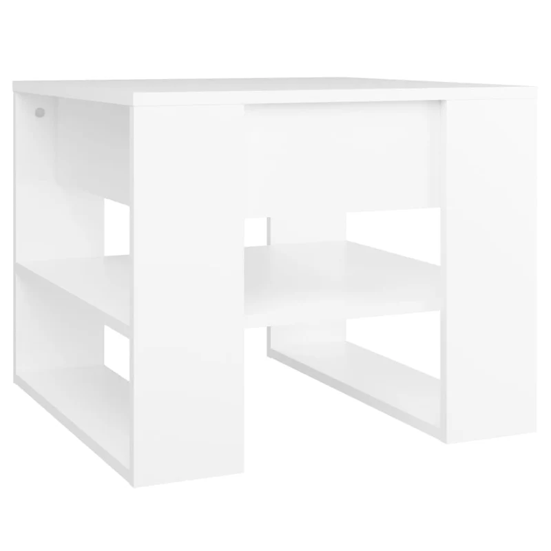 Table basse avec étagères design moderne et contemporaine 55,5 x 55 x 45 cm bois d'ingénierie blanc DEC037895
