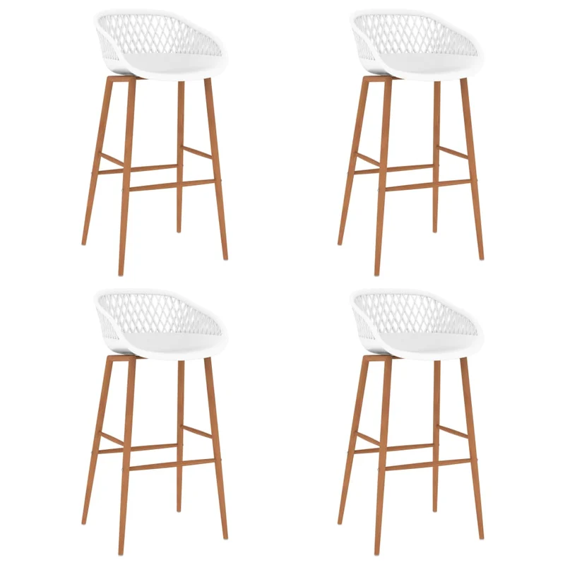 Lot de 4 tabourets de bar chaises hautes aspect de maille en PP blanc et bois DEC029906