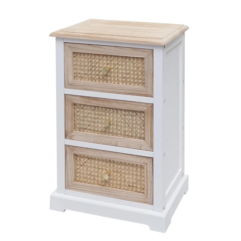 Commode armoire à tiroirs en bois rotin 63x40x28 cm blanc couleur naturelle 04_0006508