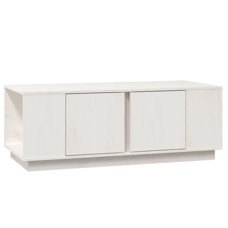 Table basse de salon avec compartiment avec porte design moderne 110 x 50 x 40 cm bois massif de pin blanc DEC037847