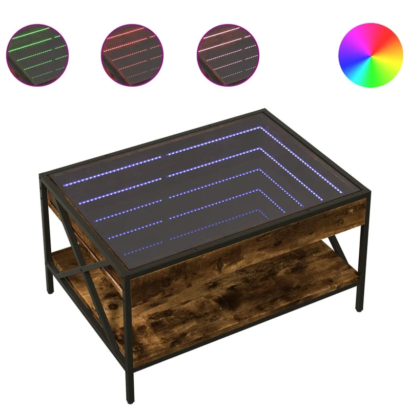 Table basse de salon avec étagère design moderne avec LED 70 x 50 x 38 cm bois d'ingénierie marron verre et métal DEC037549