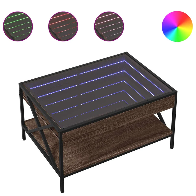 Table basse de salon avec étagère design moderne avec LED 70 x 50 x 38 cm bois d'ingénierie marron verre métal DEC037468
