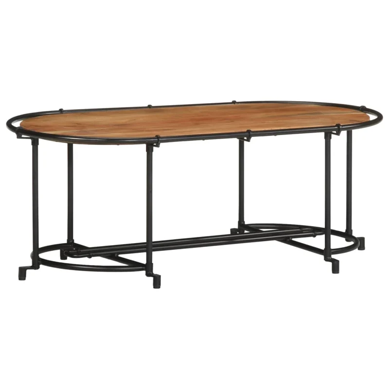 Table basse de salon design industriel 110 x 55 x 40 cm bois massif d'acacia marron et fer DEC036998