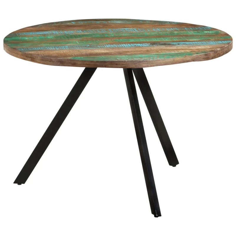 Table de salle à manger design industriel 110 x 75 cm bois massif de récupération multicolore et fer DEC036695