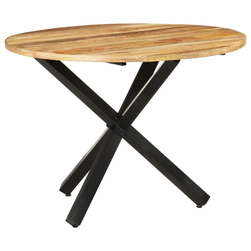 Table de salle à manger forme ronde design industriel 100 x 100 x 75 cm bois de manguier et fer DEC036675