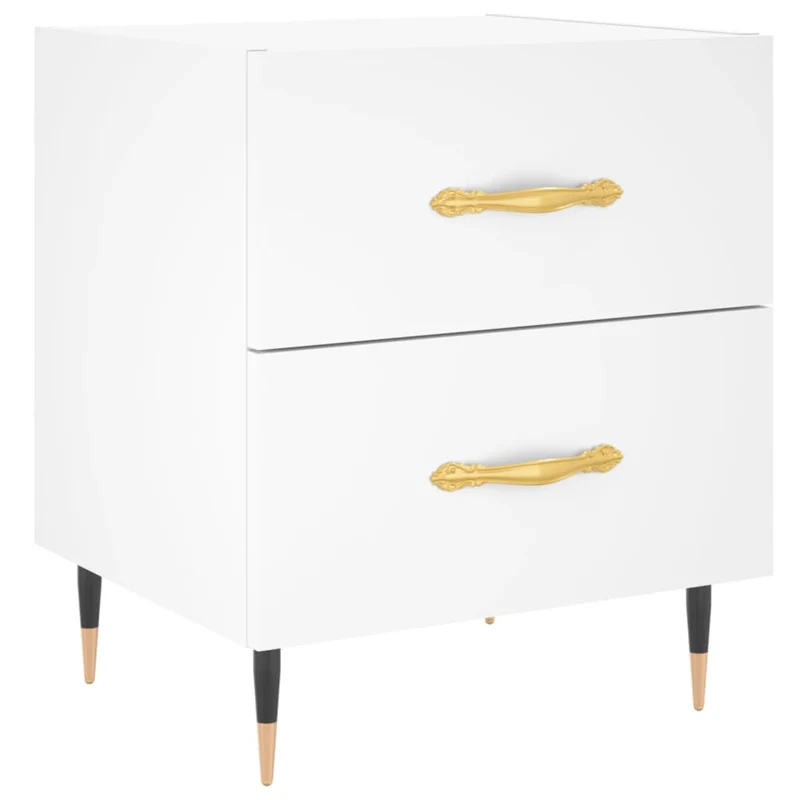 Table de chevet avec deux troirs 40 x 35 x 47,5 cm bois d’ingénierie blanc et fer DEC033361
