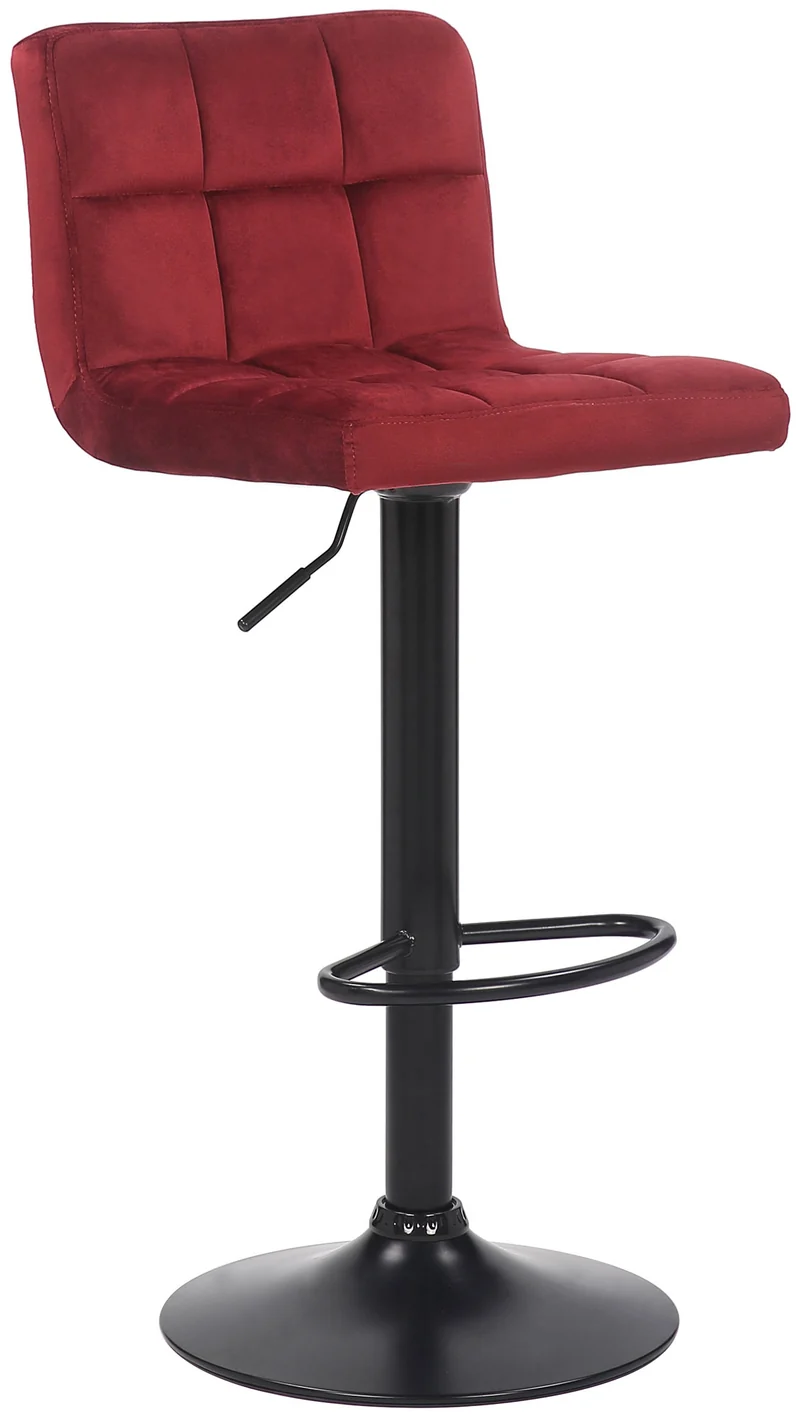 Tabouret de bar en velours rouge avec pieds en métal noir assise rembourée repose-pieds pivotant TDB10181