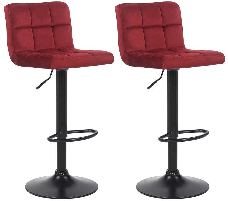 Lot de 2 tabourets de bar en velours rouge coutures décoratives piètement métal noir 10_0004147