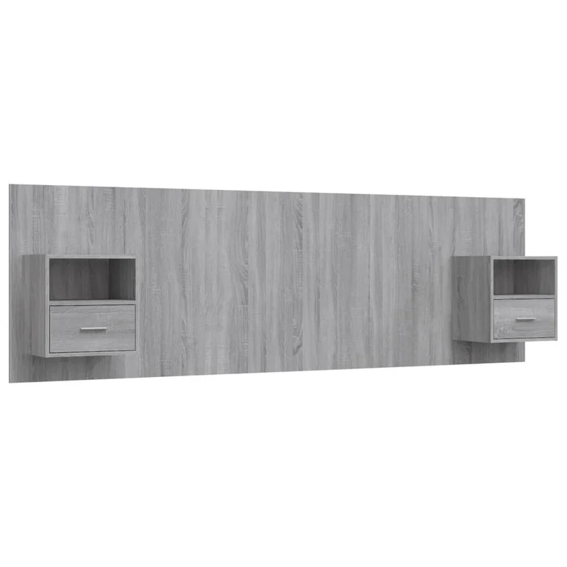 Tête de lit accessoire couchage chambre à coucher meuble avec chevet intégré étagère MDF gris TDL0205807