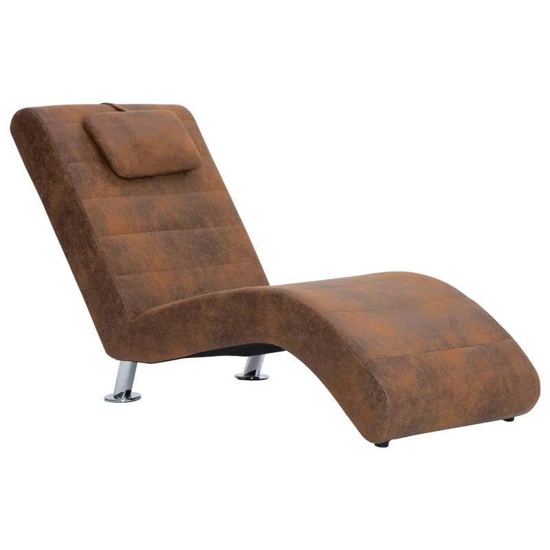 Méridienne chaise longue pour intérieur avec oreiller en PVC aspect daim brun DEC026110