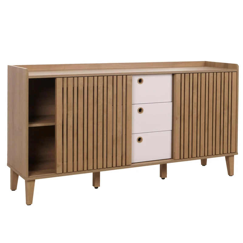 Buffet avec 4 compartiments de rangement et 3 tiroirs en bois de manguier 81x150x40 cm 04_0005998