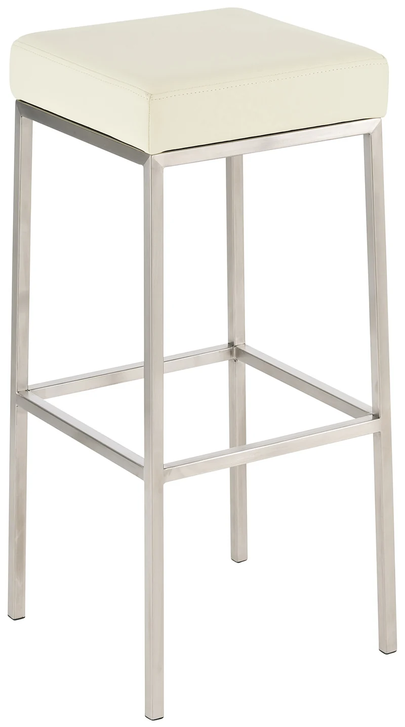 Tabouret de bar design moderne assise confortable en synthétique crème pieds acier inoxydable brossé 10_0000643