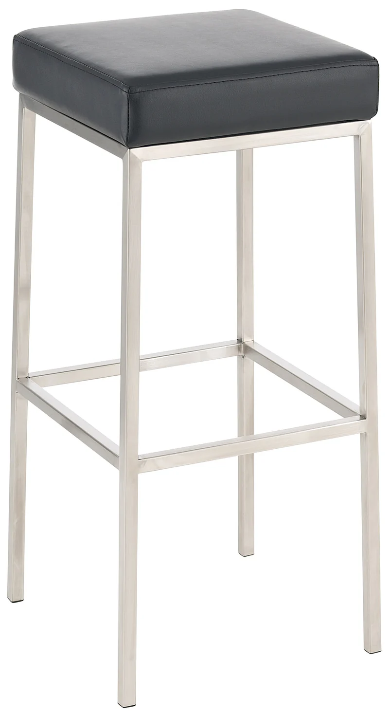 Tabouret de bar rembourré revêtement synthétique noir avec repose-pieds acier inoxydable hauteur de l'assise 85 cm TDB10248