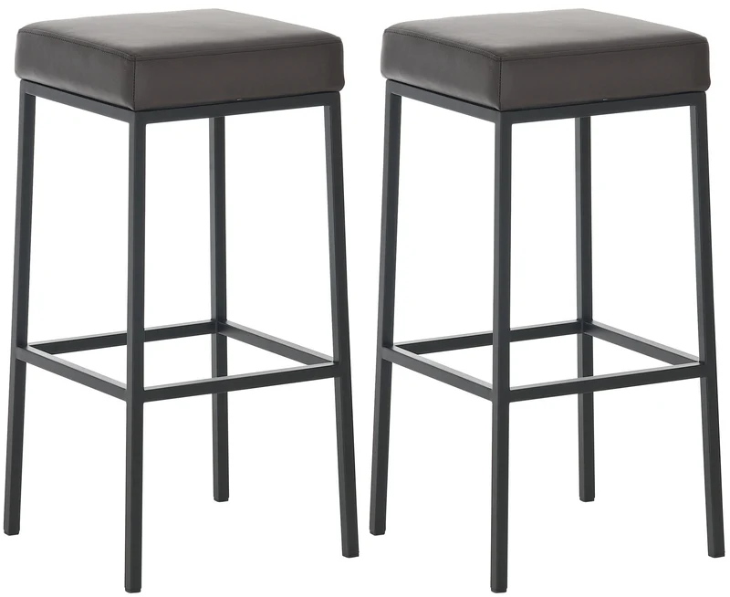 Lot de 2 tabourets de bar avec repose-pieds design simple hauteur 85 cm en PVC marron et métal noir 10_0004379