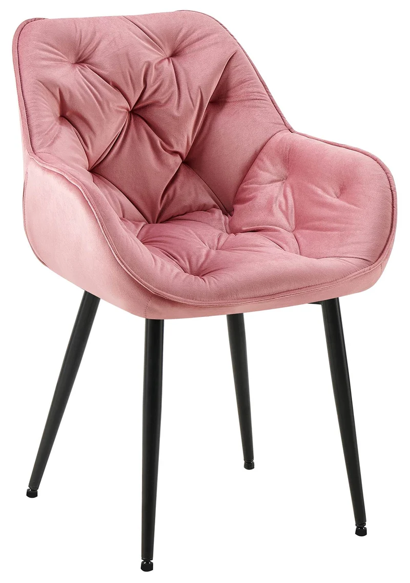Chaise de salle à manger x1 design et moderne assise en velours rose et pieds en métal noir 10_0001496