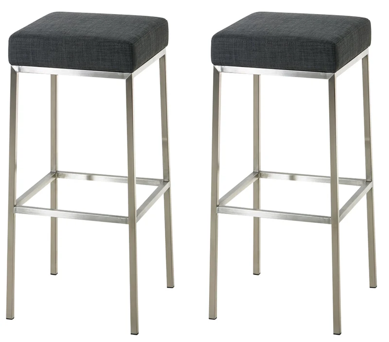 Lot de 2 tabourets de bar avec repose-pieds design simple hauteur 85 cm en tissu gris foncé et acier inoxydable 10_0004382