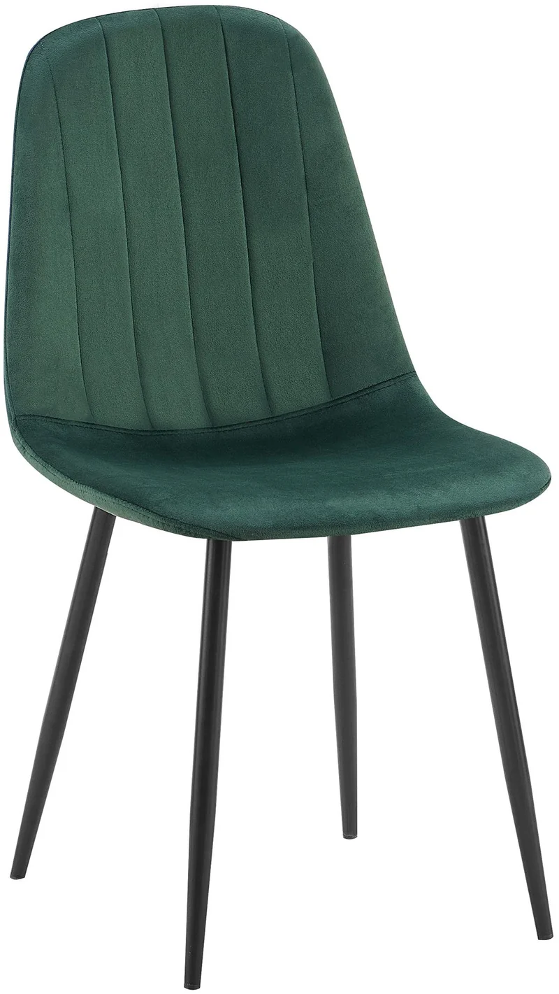 Chaise de salle à manger x1 design moderne coutures verticales velours vert et pieds en métal noir 10_0001983
