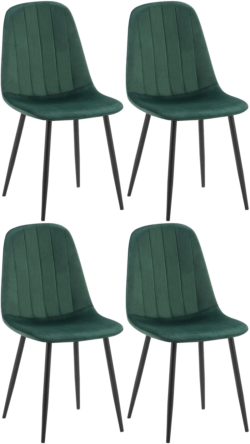 Set de 4 chaises de salle à manger coutures décoratives verticales en tissu vert et pieds métal noir 10_0001753