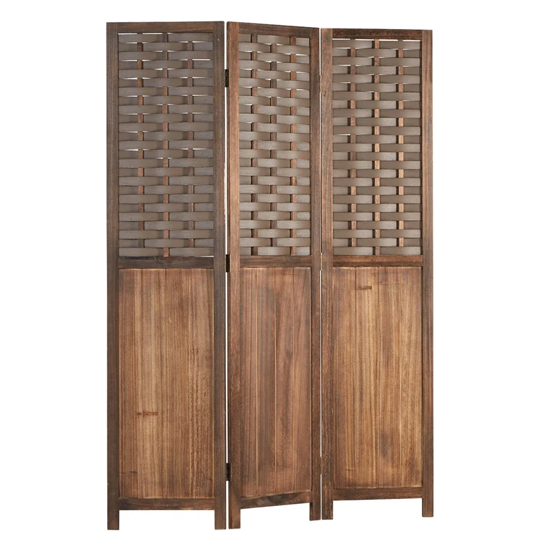 Paravent en 3 panneaux séparateur de pièce en bois marron 175x132 cm PAR06079