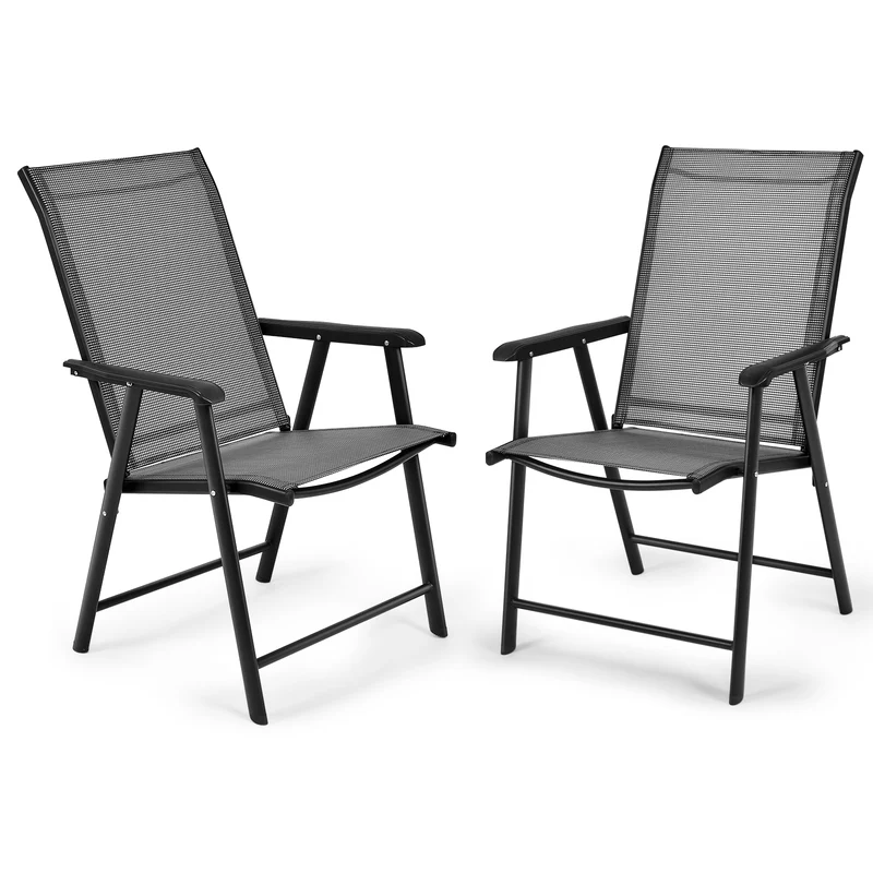 Lot de 2 chaises de jardin pliantes avec accoudoir dossier haut cadre en métal charge 100 kg pour extérieur camping plage 20_0000735