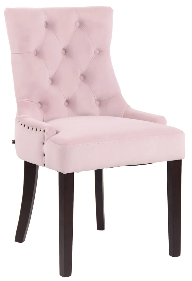 Chaise de salle à manger x1 design antique capitonné en velours rose avec 4 pieds en bois marron 10_0001930