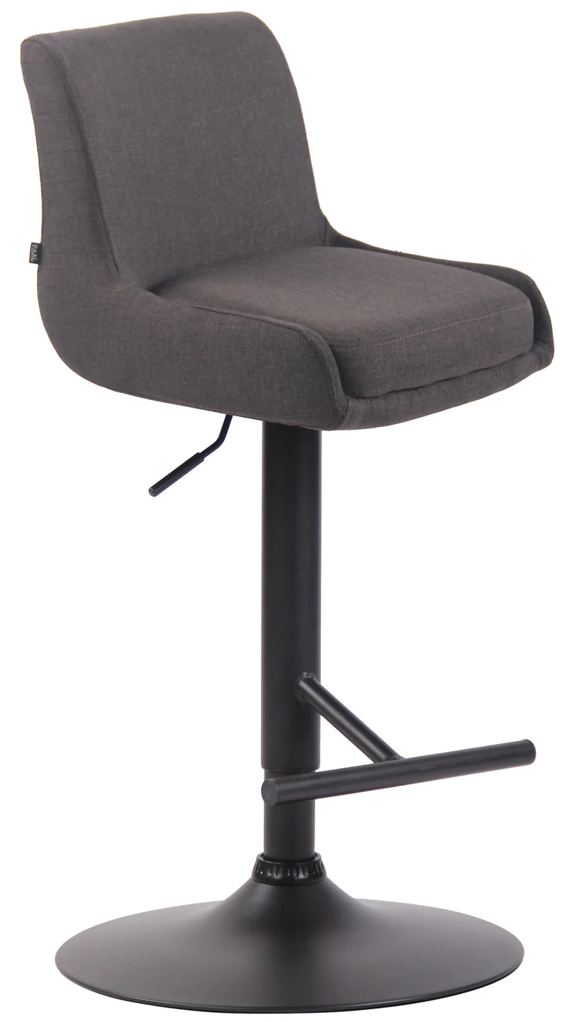 Tabouret de bar avec repose-pied design moderne en tissu gris foncé pieds en métal noir mat TDB10440