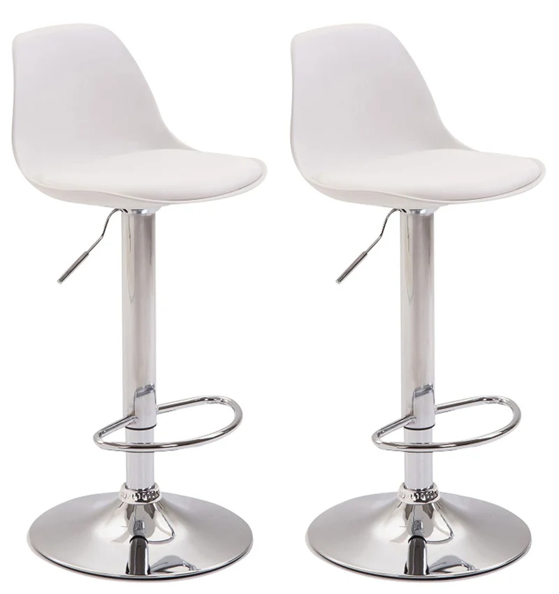 Lot de 2 tabourets de bar moderne et confortable assise en PVC blanc coque en plastique et pieds en métal chromé 10_0004230