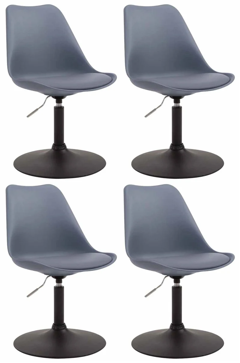 Lot de 4 chaises de salle à manger pivotante hauteur réglable en plastique gris et pied trompette en métal noir 10_0001811