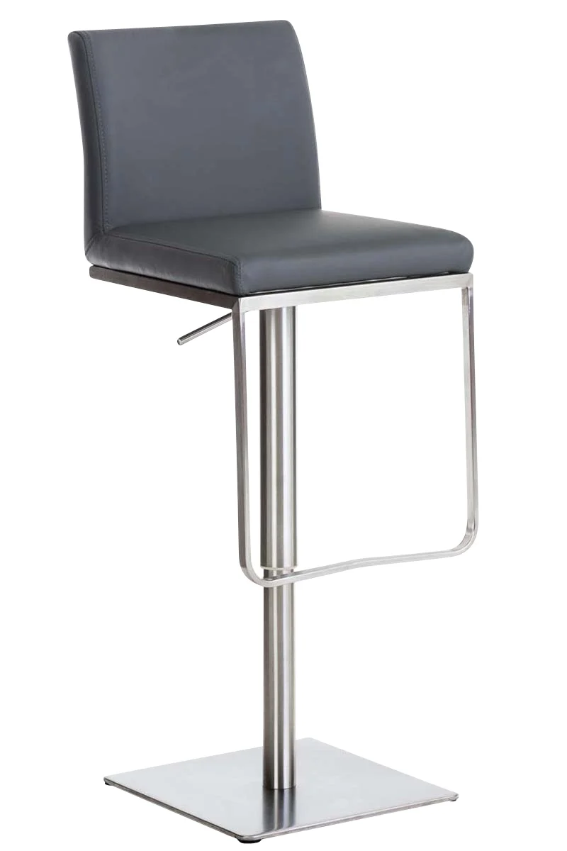 Tabouret de bar x1 avec repose-pieds plaque de base carrée en acier inoxydable assise en PVC gris 10_0005312